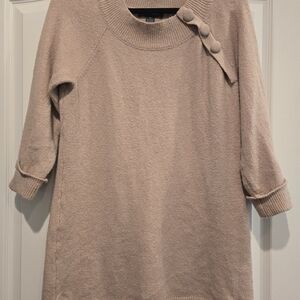 INC International Concepts Light tan Button-Shoulder Crewneck Sweater Dress